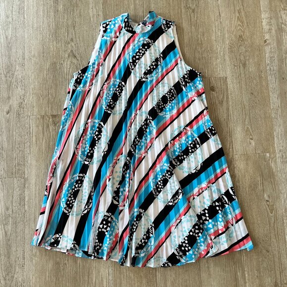 Womens Kaari Blue Multicolor Print Pleated Mini Dress - L - Picture 1 of 6